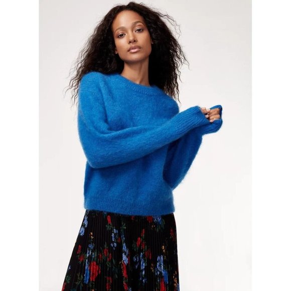 Aritzia WILFRED Serment Bright Cobalt Blue Fuzzy Mohair Oversized Sweater Size M - Picture 9 of 13
